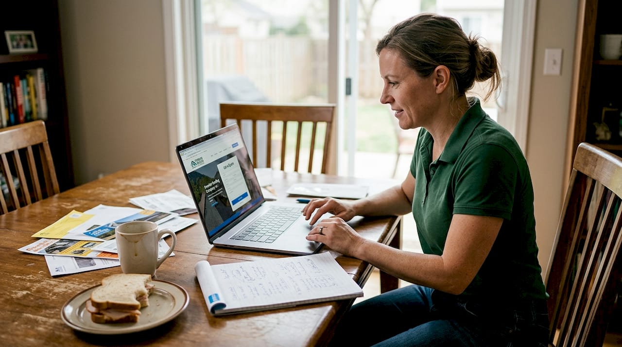 Person filling out roofing website lead form