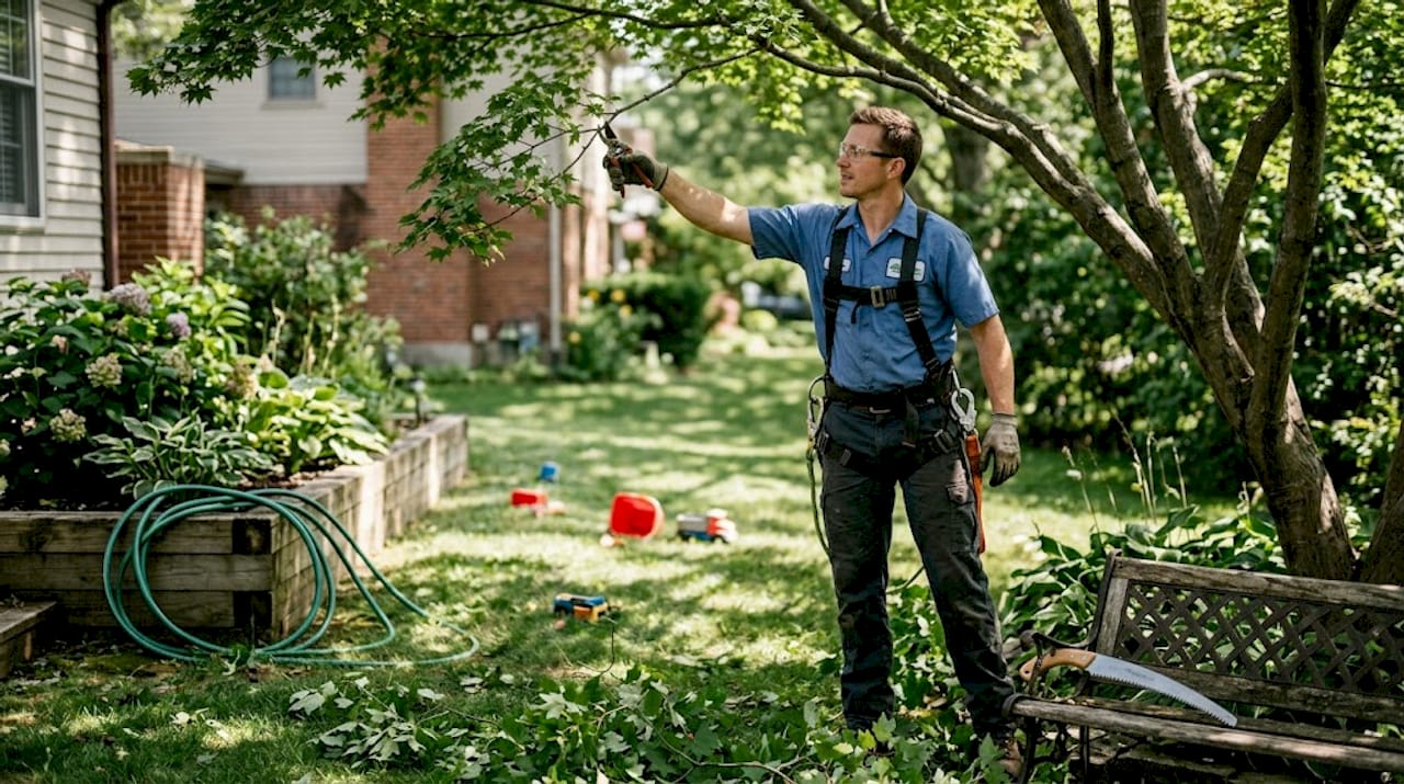 Why trees need regular care: preserve health and value 2 Tree trimmer carefully pruning backyard maple