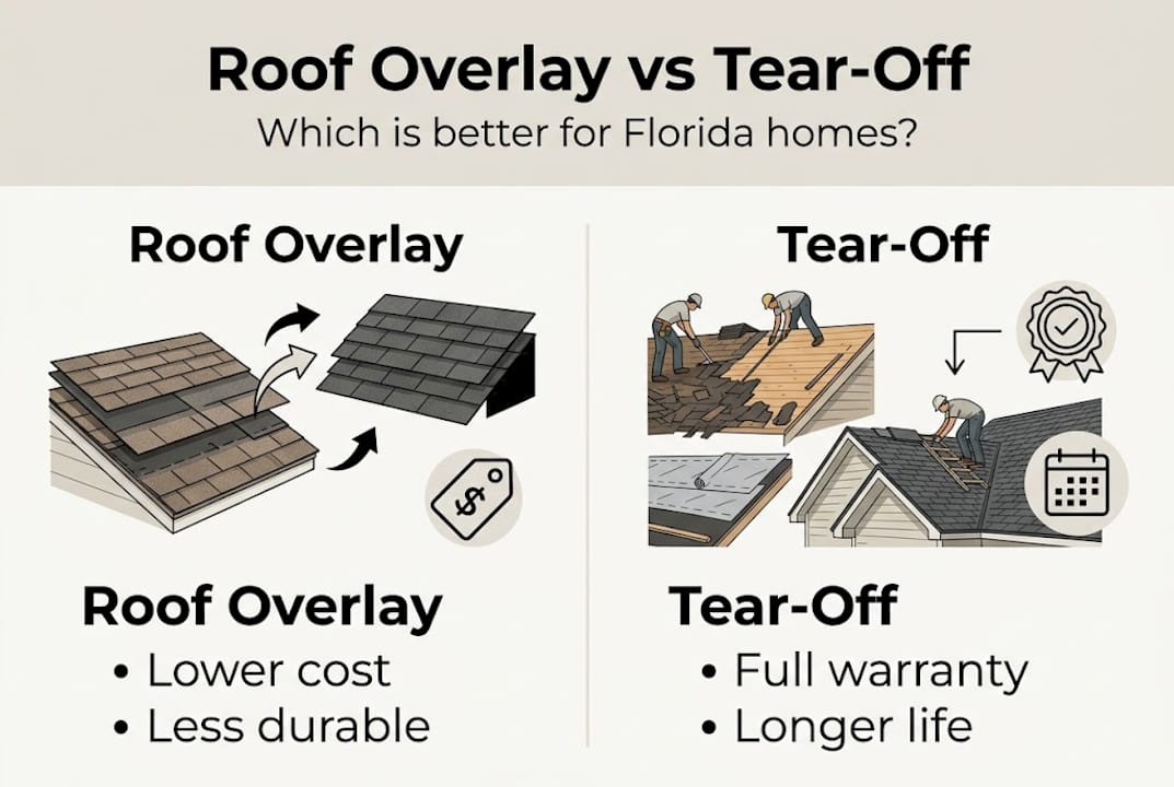 Infographic comparing roof overlay and tear-off