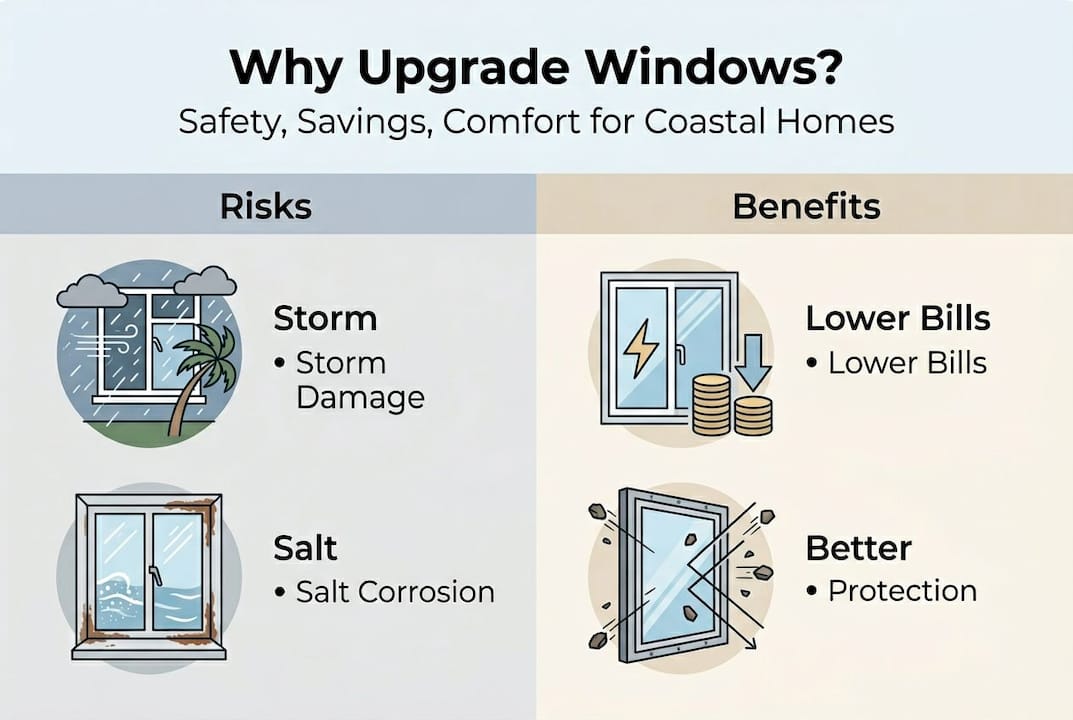 Infographic showing risks and benefits of window upgrades