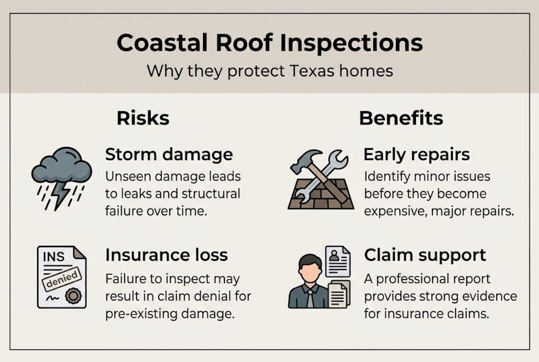 Infographic comparing roof risks and inspection benefits