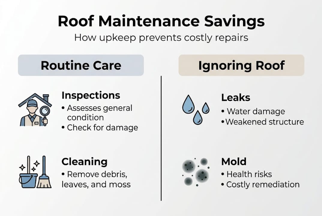 Infographic comparing roof maintenance vs. neglect