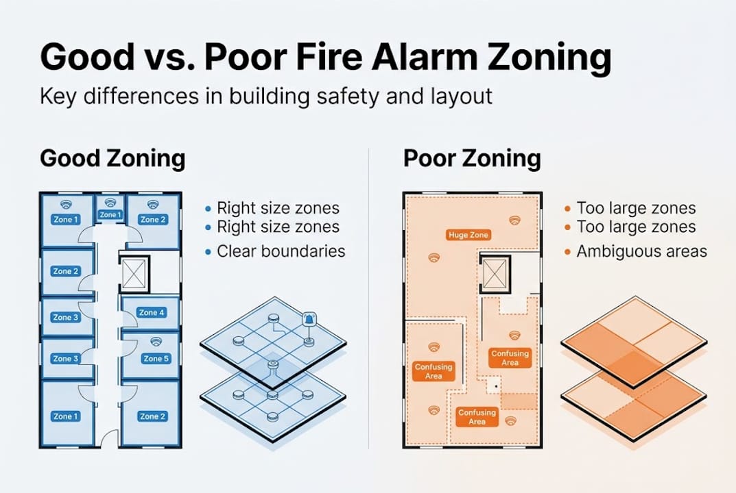 Infographic contrasting good and poor fire zones
