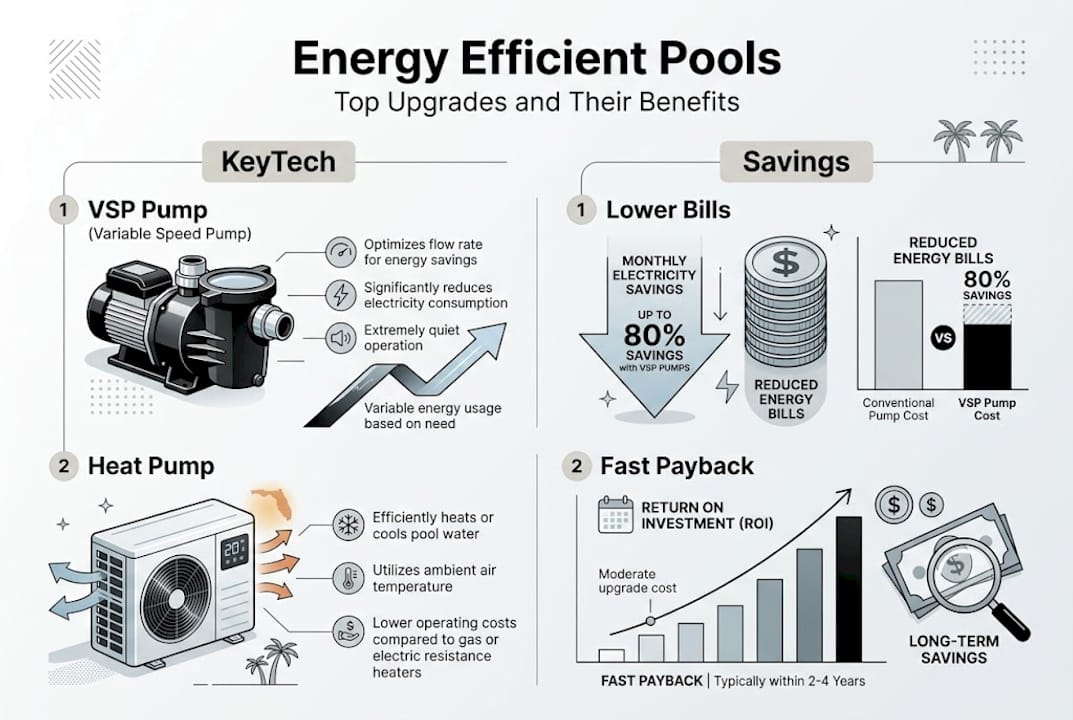 Infographic with main pool tech and savings benefits