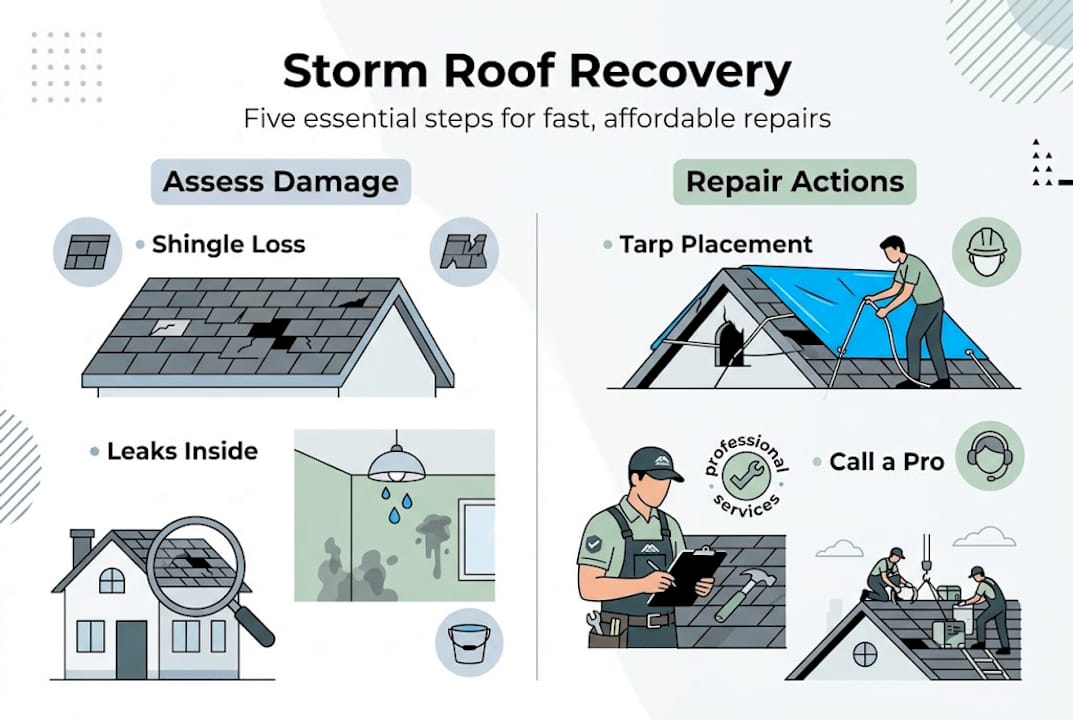 Infographic outlining essential storm roof recovery steps