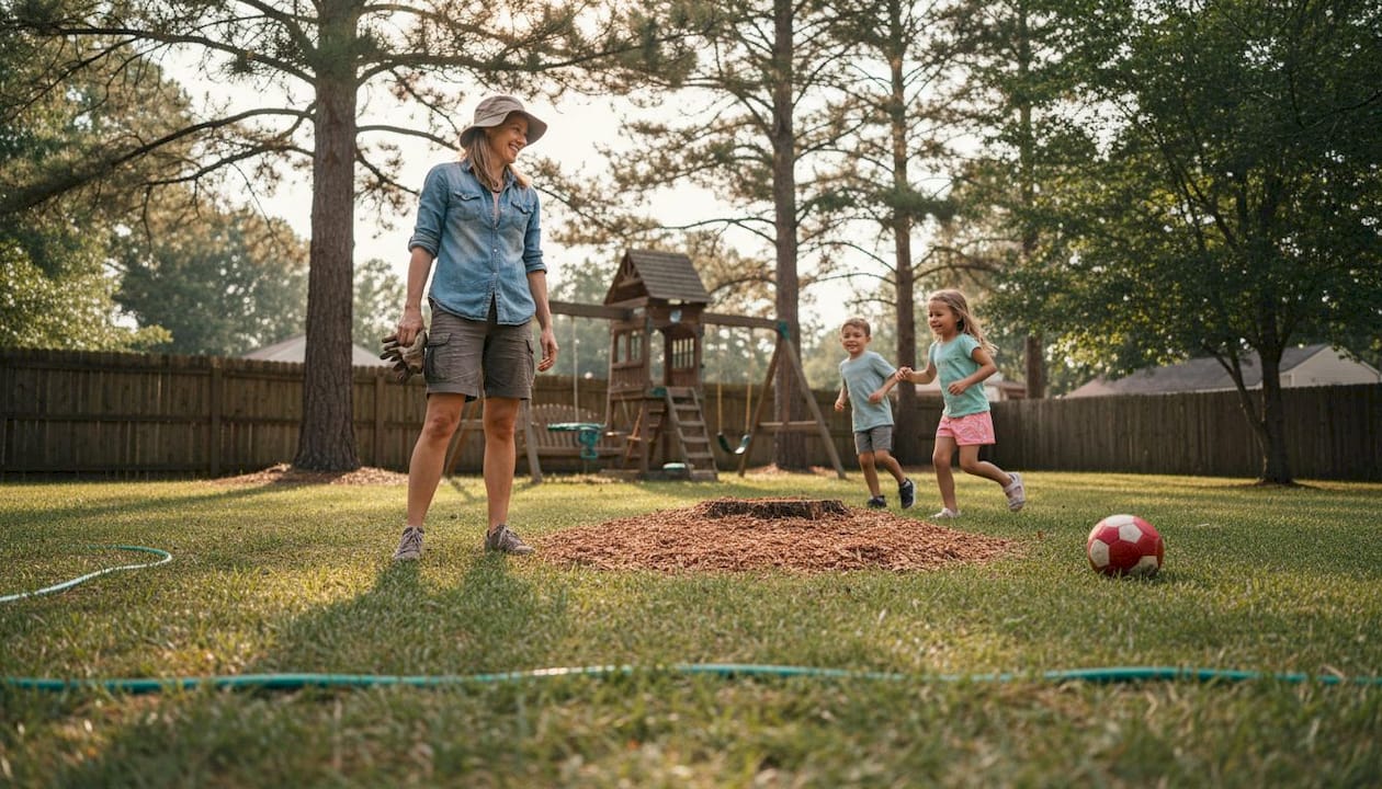 Top 5 advantages of stump grinding for Central Florida 1 Children play in safe, stump-free backyard