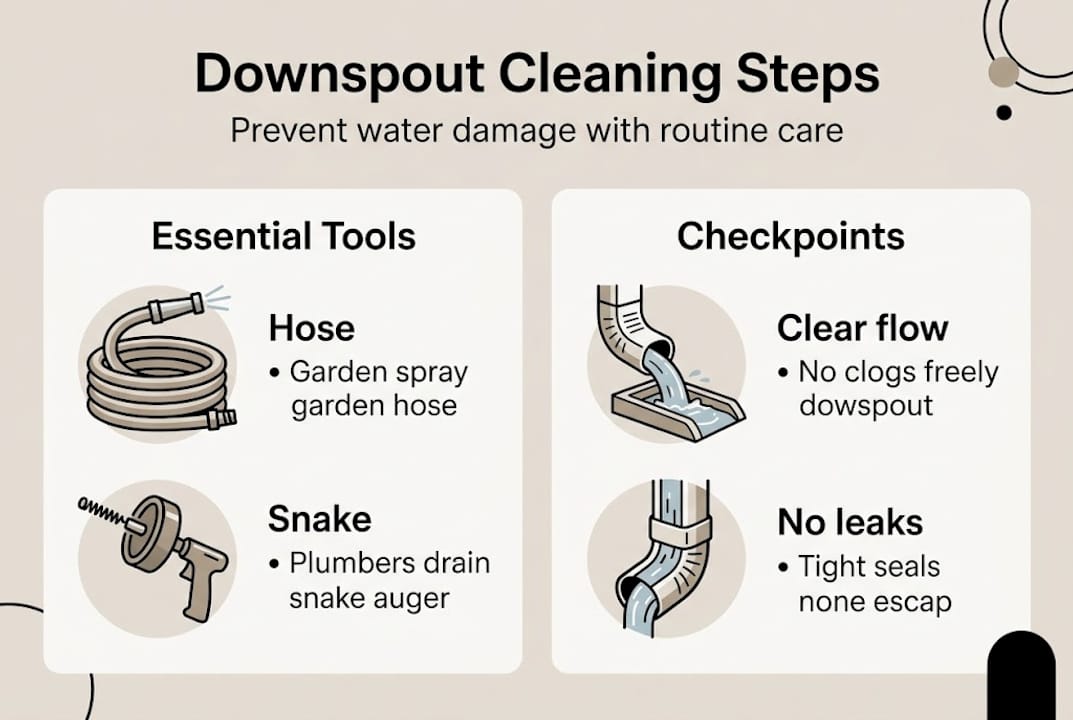 Infographic summarizing downspout cleaning steps
