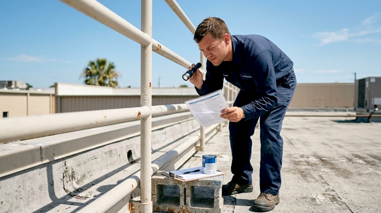 Technician inspecting exterior paint for damage