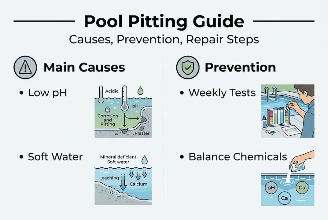 Infographic with pool pitting causes and prevention