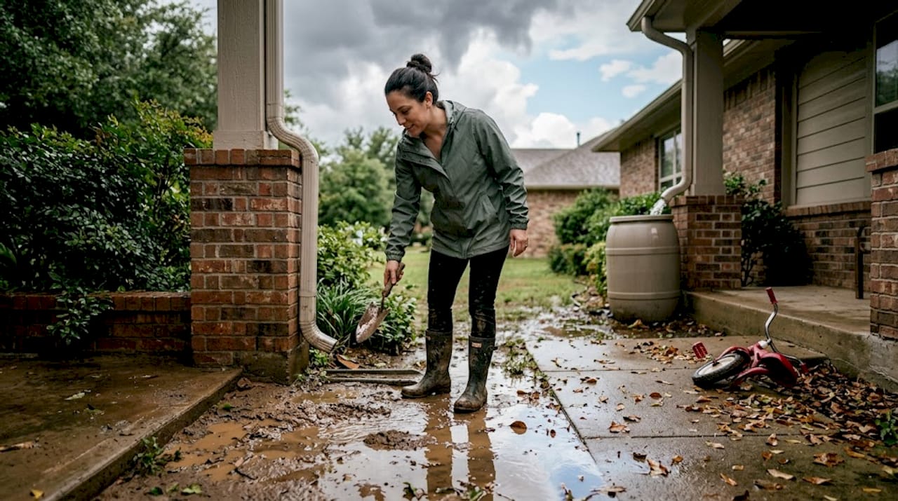 Flooded yard near home’s foundation Texas rainfall