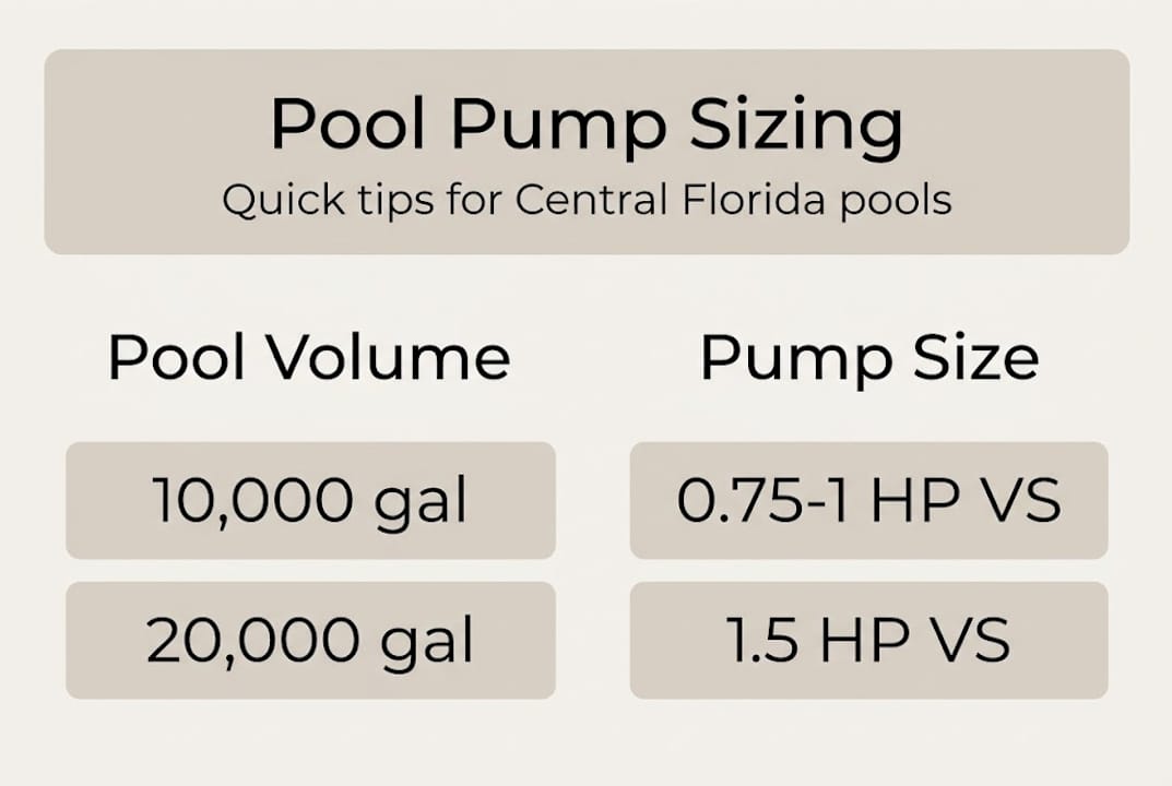 Infographic showing suggested pool pump sizes