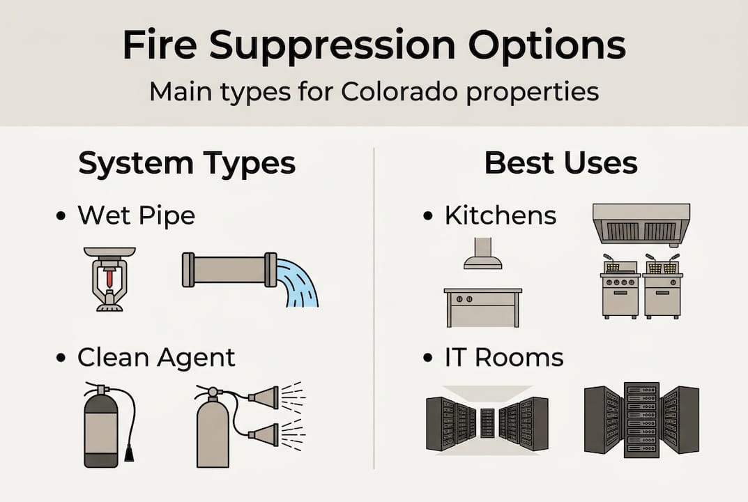 Infographic comparing fire suppression system types