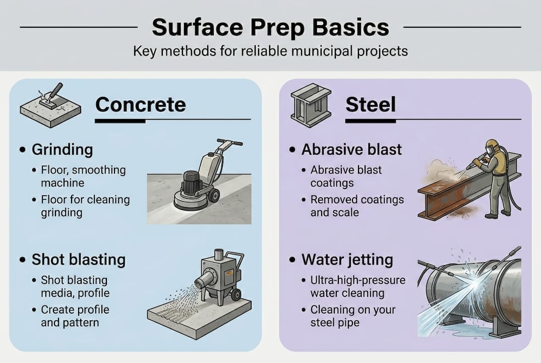 Infographic showing municipal surface prep steps