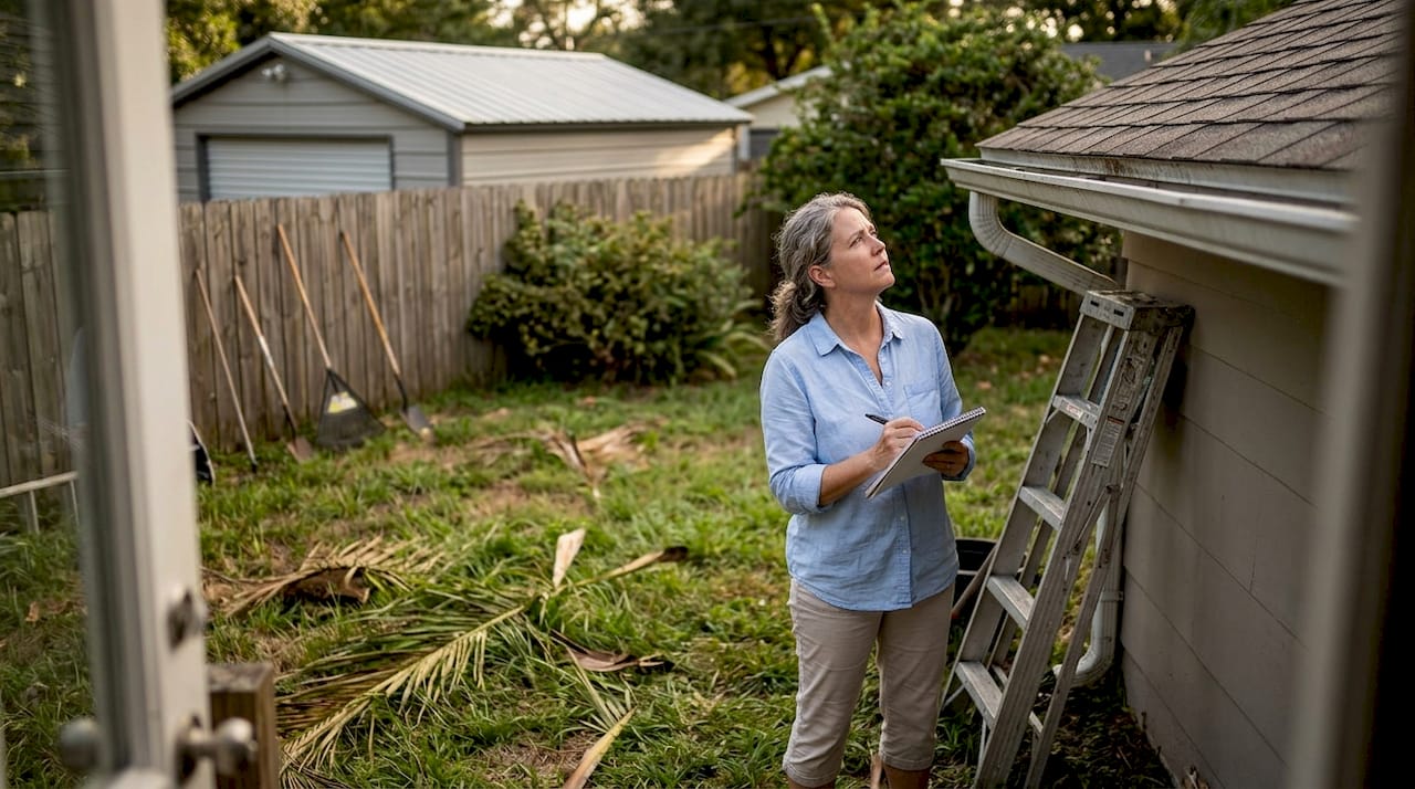 Homeowner assessing Florida roof maintenance needs