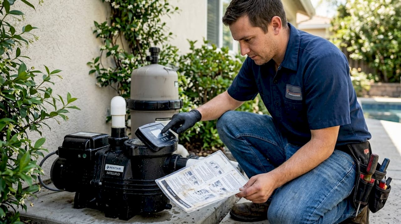 Technician installing variable speed pool pump