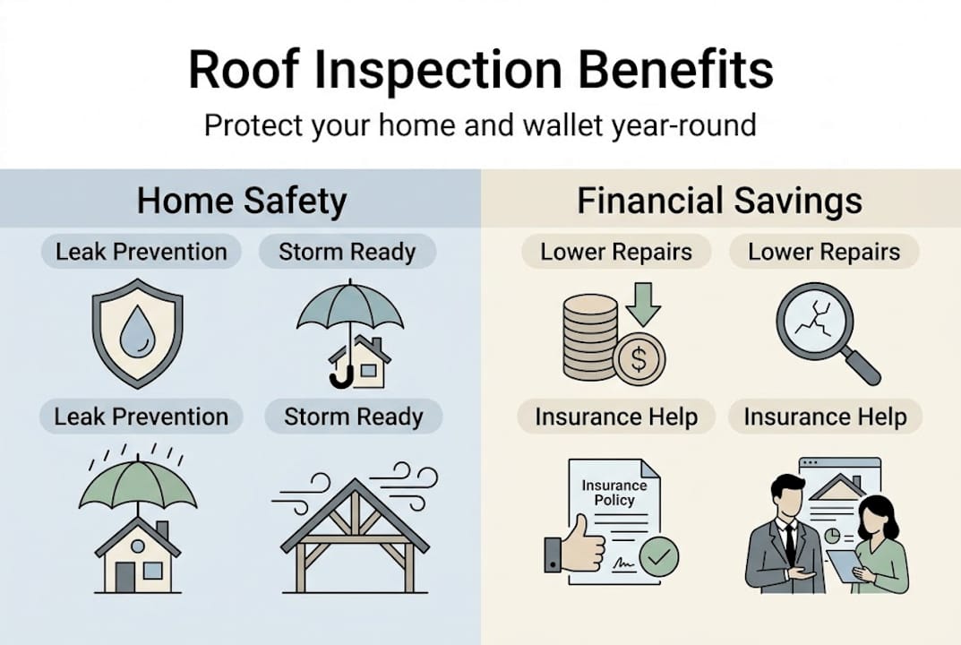 Infographic with main roof inspection benefits