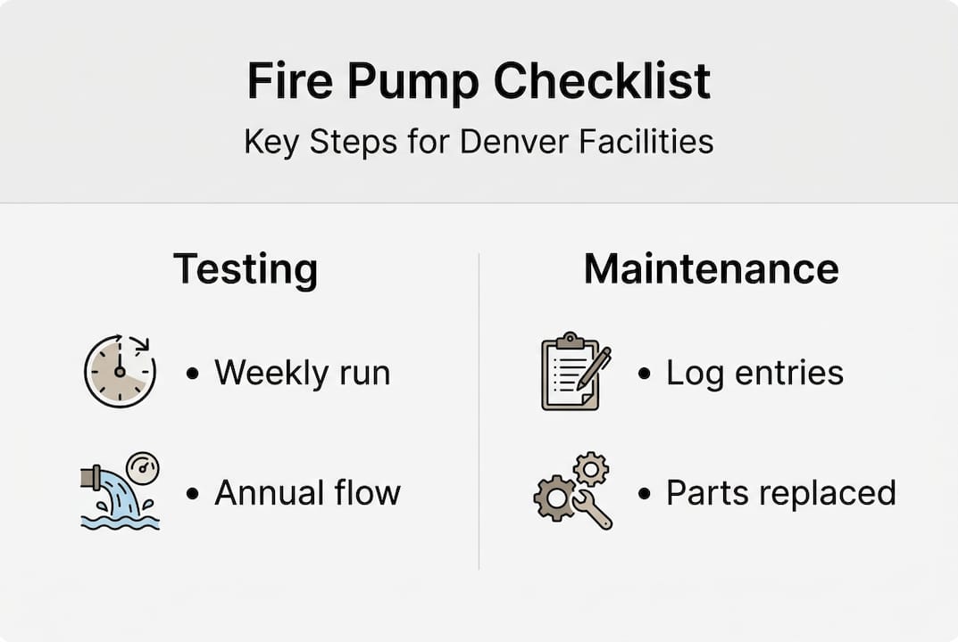 Infographic with fire pump testing and maintenance checklist