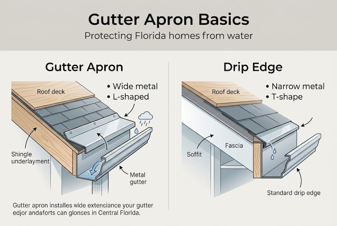 Infographic showing gutter apron vs drip edge