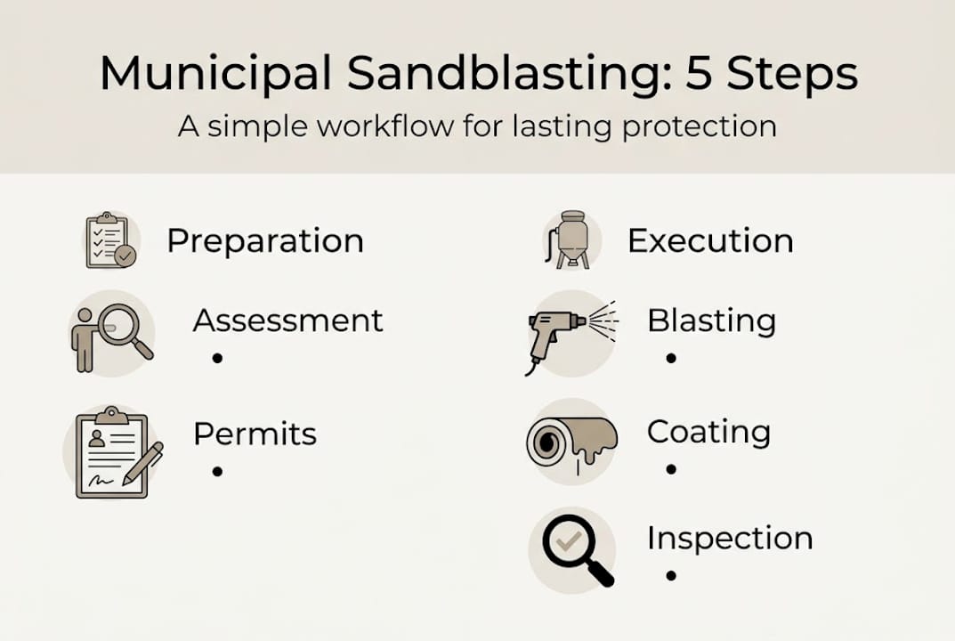 Infographic of five municipal sandblasting steps