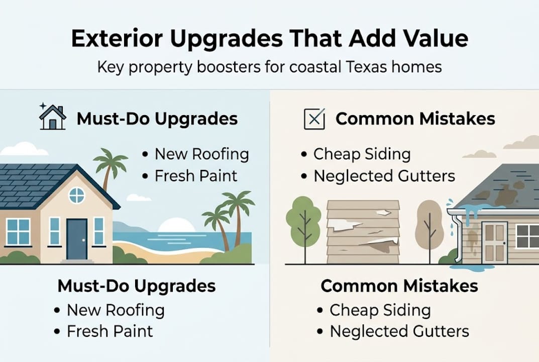 Infographic showing key exterior upgrades and mistakes