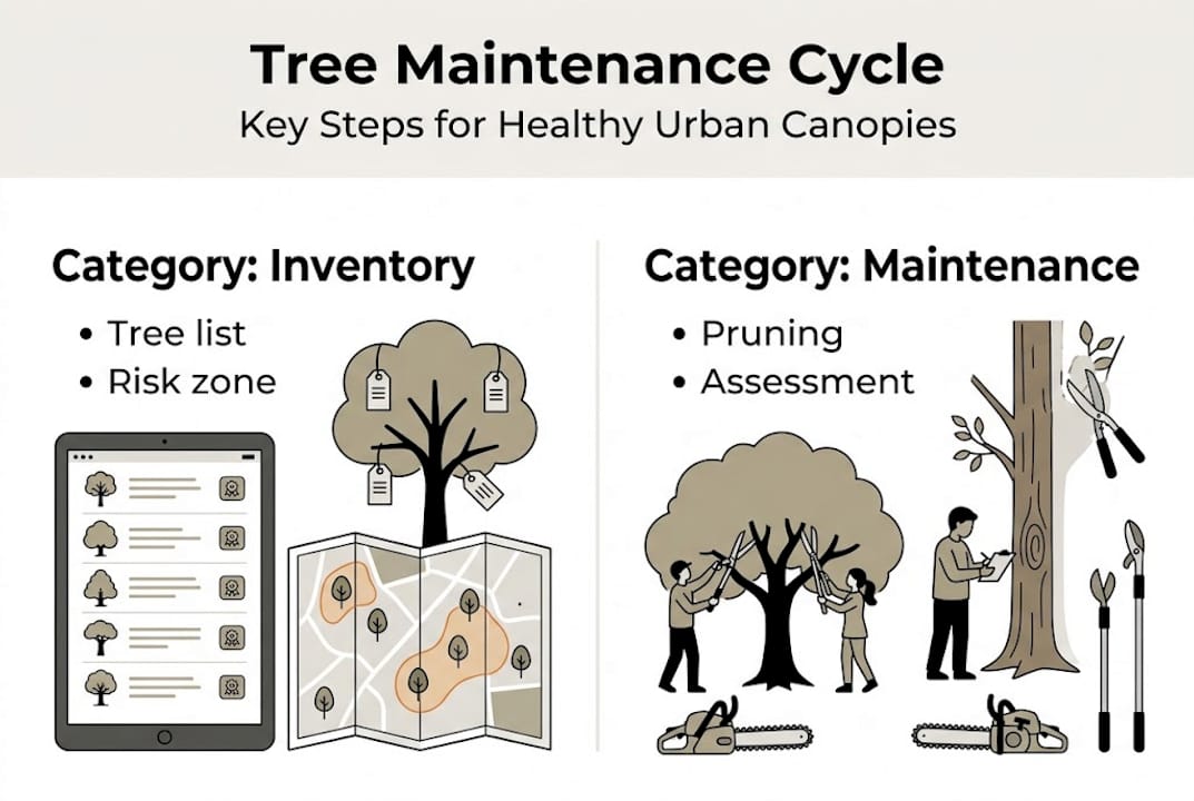 Infographic showing tree maintenance cycle steps