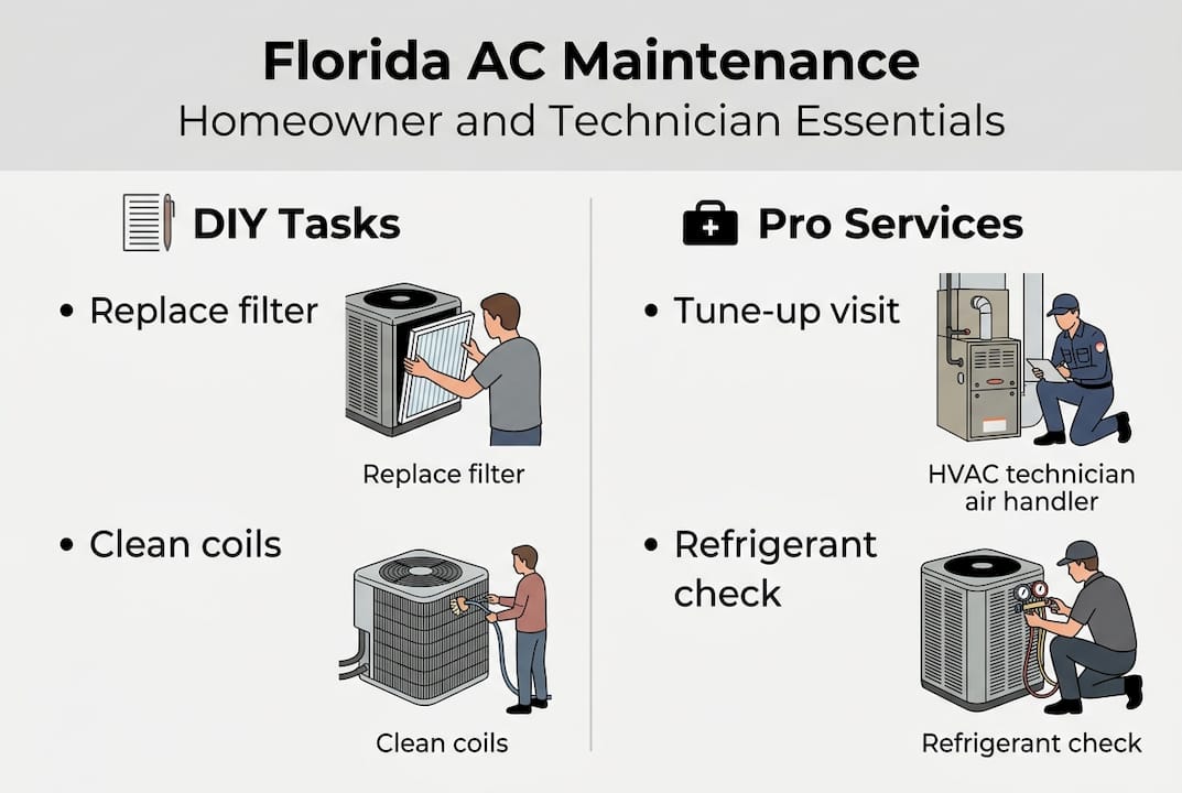 Infographic with Florida AC homeowner and pro tasks