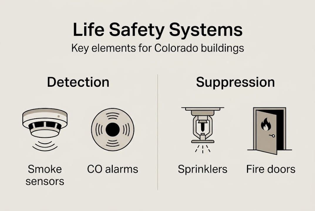 Infographic showing life safety system elements