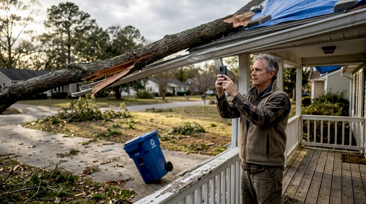 Homeowner documents storm damage to tree