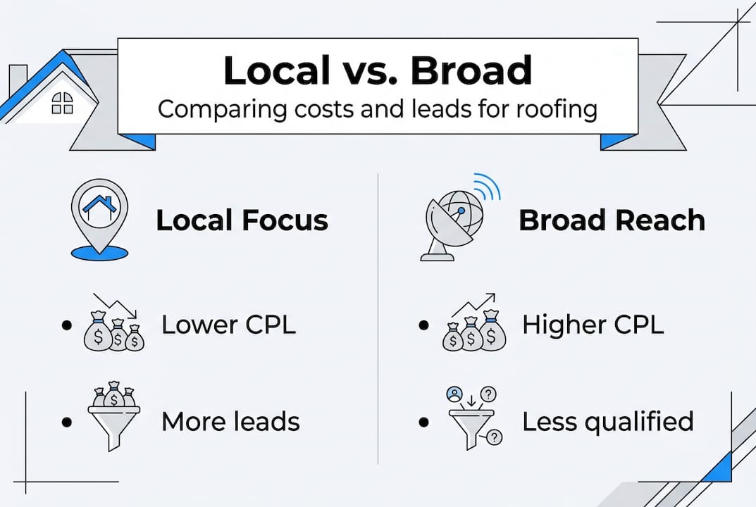Infographic comparing local and broad roofing marketing