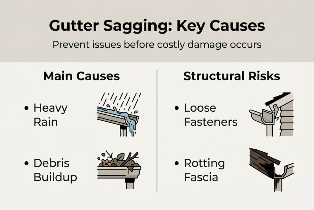 Infographic showing primary causes of gutter sagging