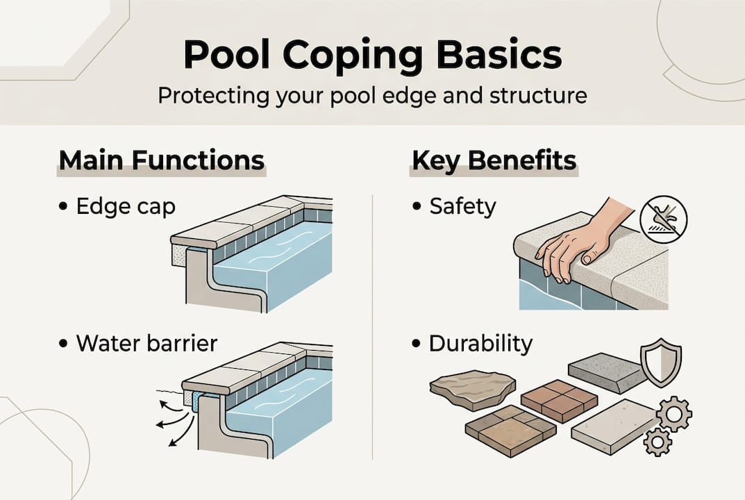 Infographic showing pool coping functions and benefits