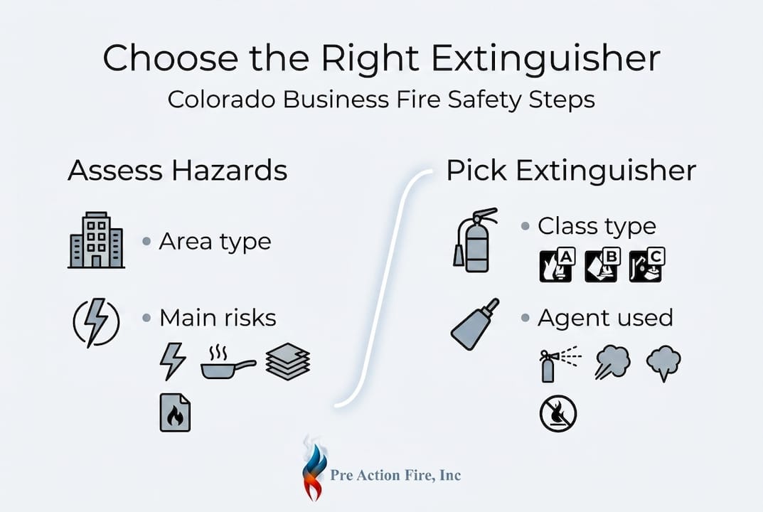 Infographic showing fire extinguisher selection steps