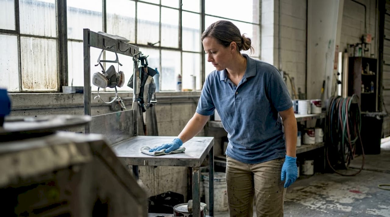Technician preparing surface for inspection