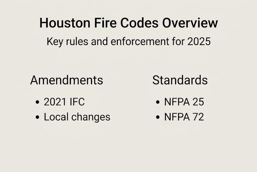 Infographic with Houston fire codes and standards summary