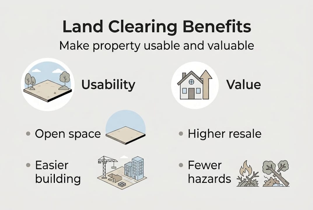 Infographic showing land clearing key benefits