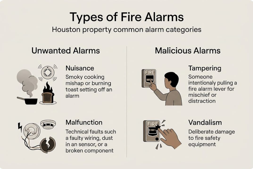 Infographic showing fire alarm types and causes