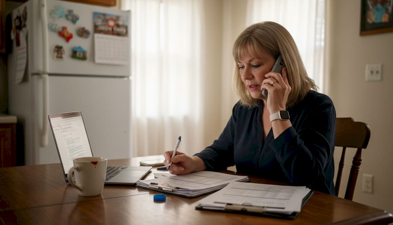 Insurance agent reviews roof certification paperwork