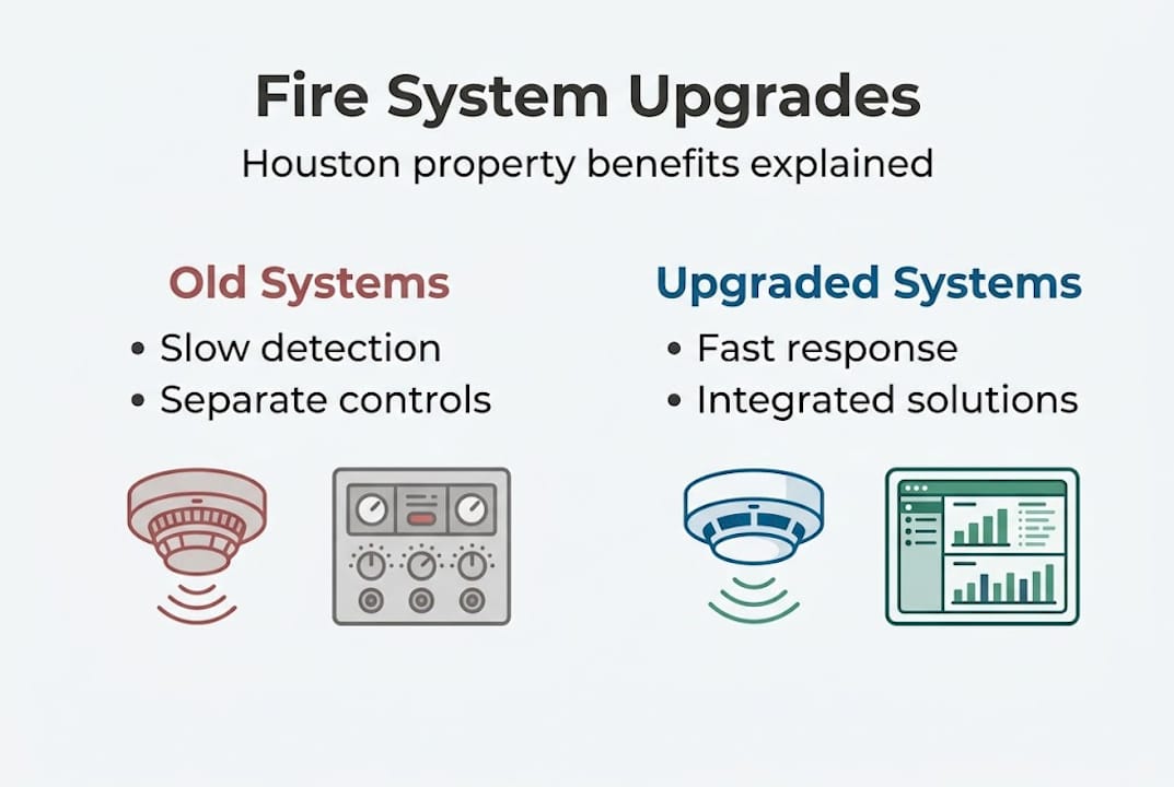 Infographic comparing old and upgraded fire systems