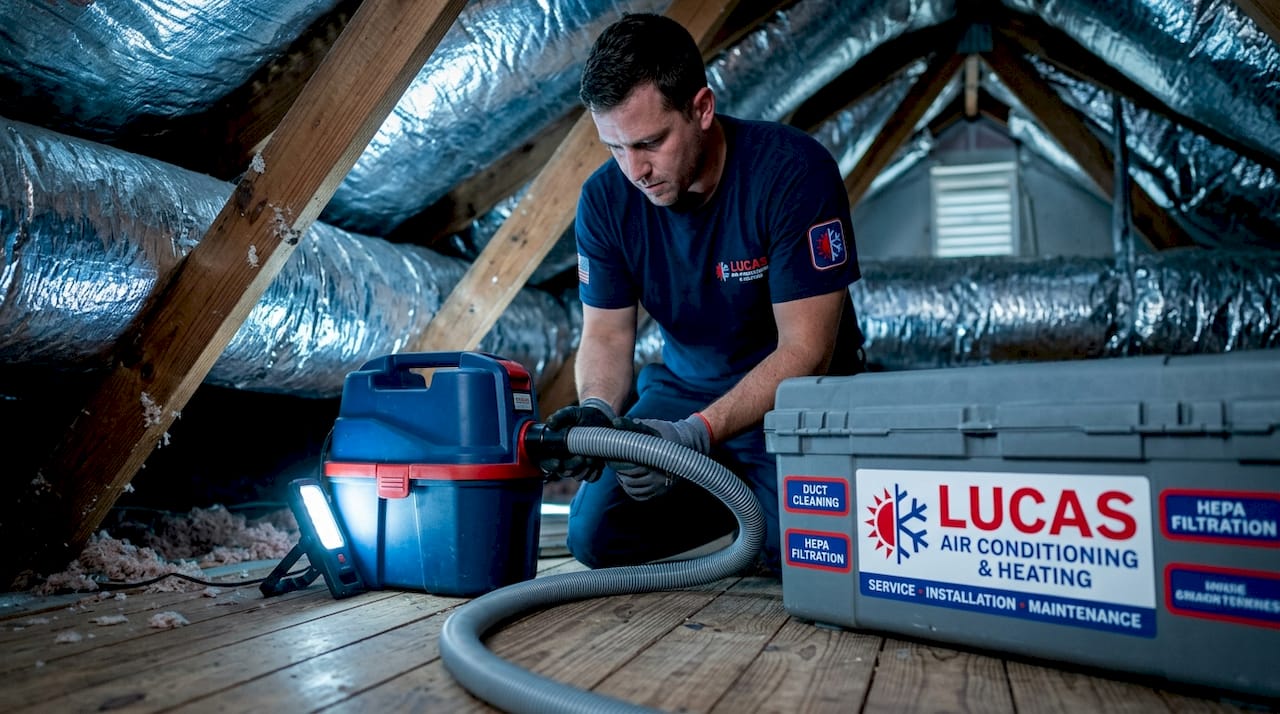 Technician setting vacuum for duct cleaning
