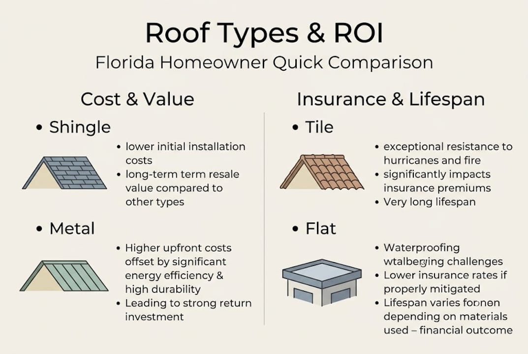 Infographic comparing roof types and ROI factors