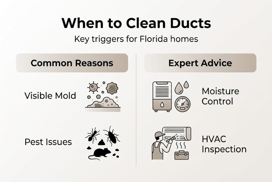 Infographic outlining duct cleaning triggers and advice