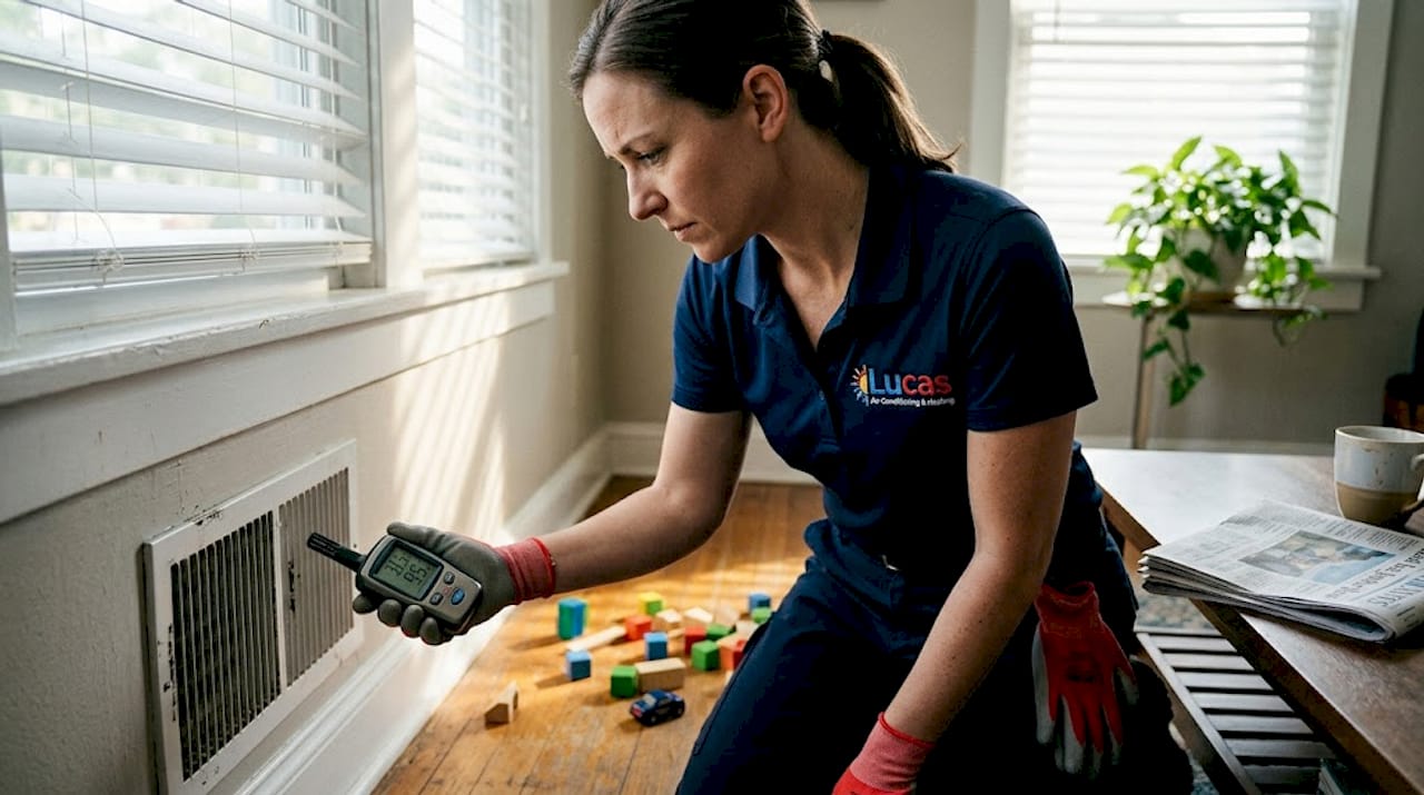 Technician checking home humidity and ventilation