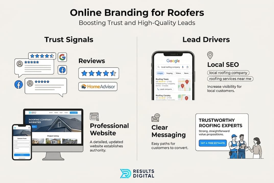 Infographic on online branding, trust, and roofing leads