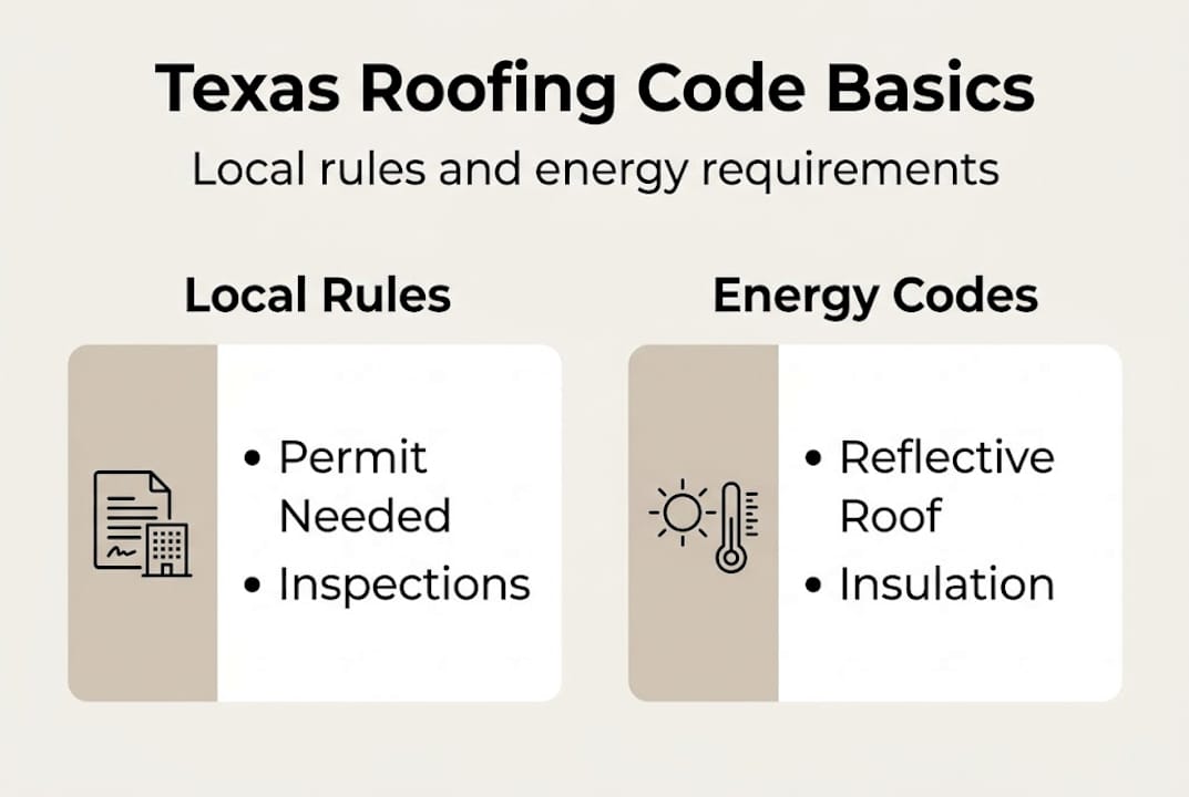 Infographic showing Texas roofing code basics