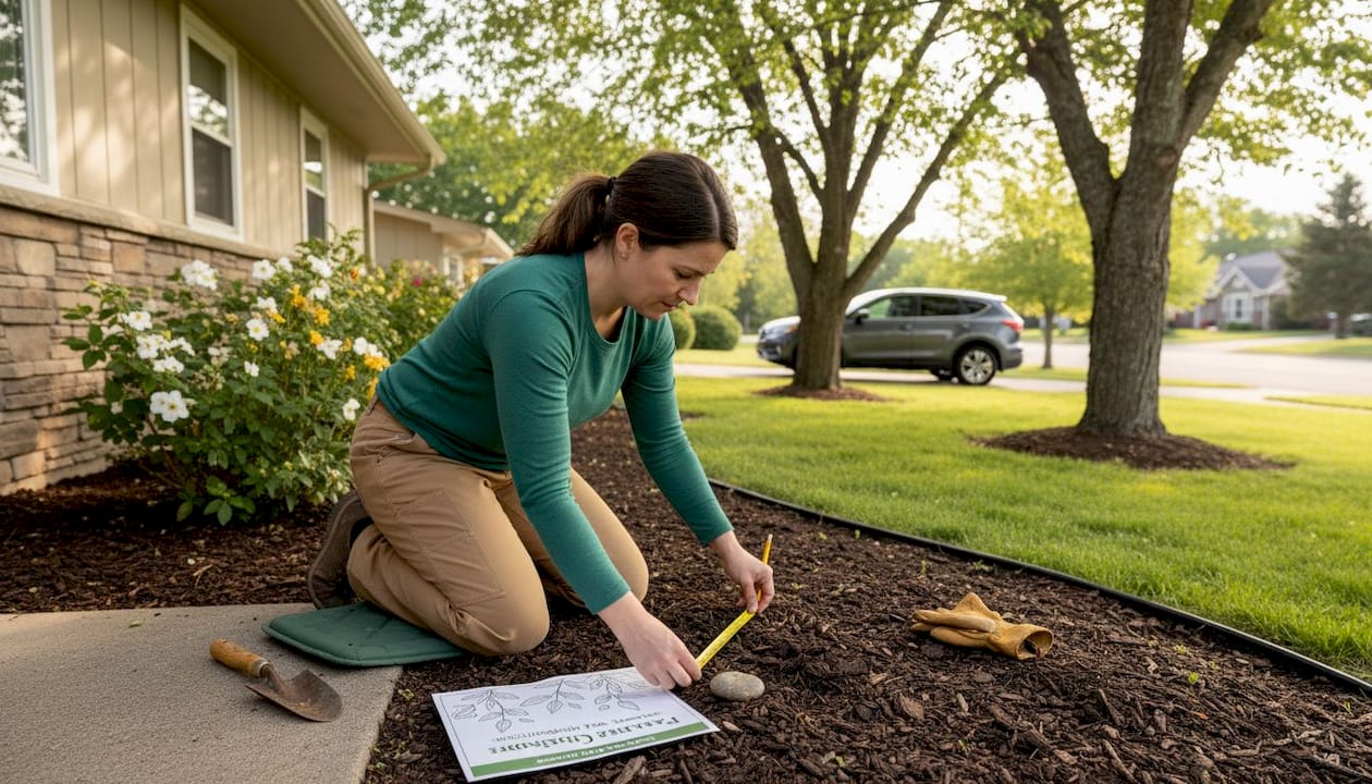 Homeowner measuring for new tree placement