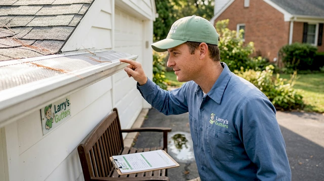 Installer checking mesh gutter guard