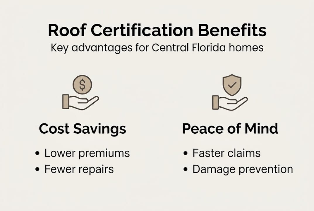 Infographic showing roof certification cost and protection benefits
