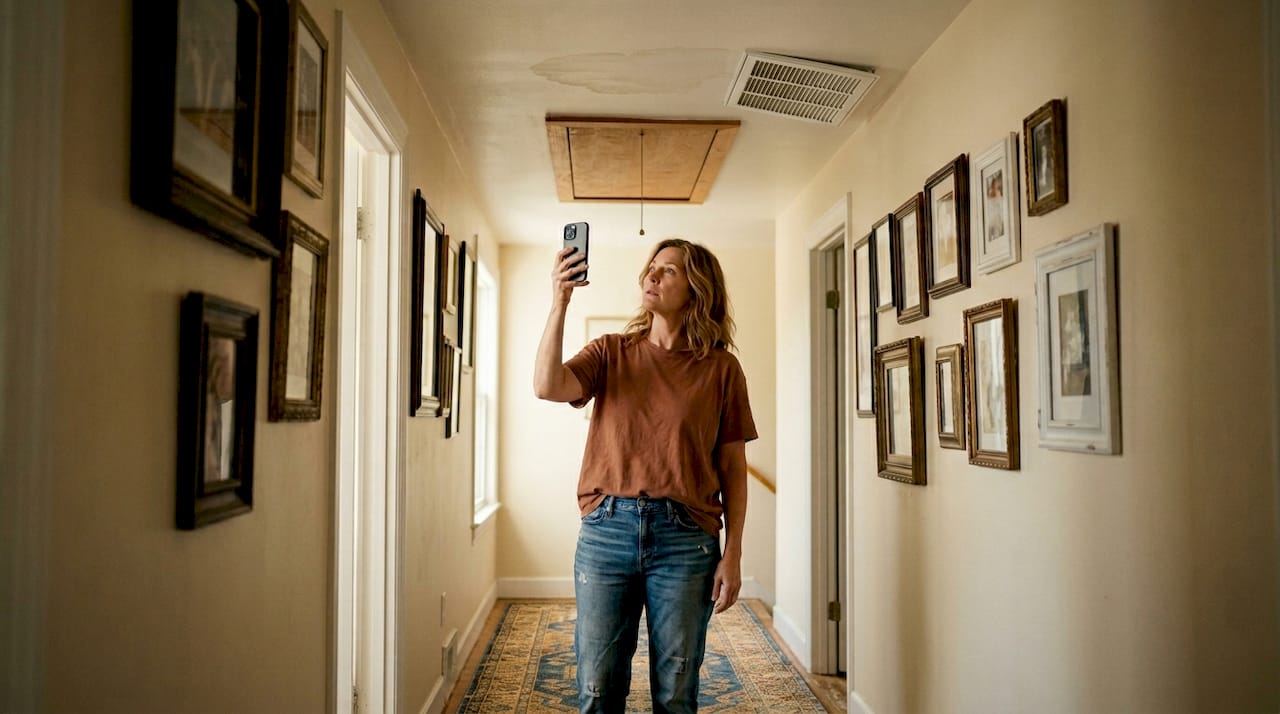 Homeowner documents ceiling water stain
