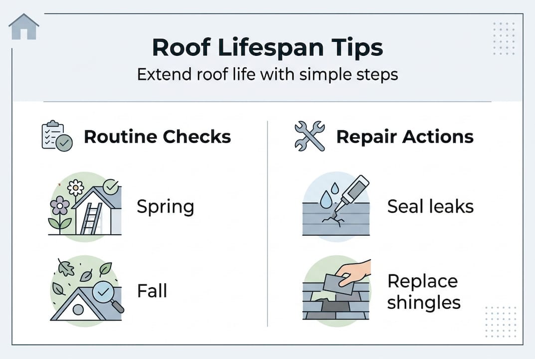 Infographic showing roof maintenance lifespan tips