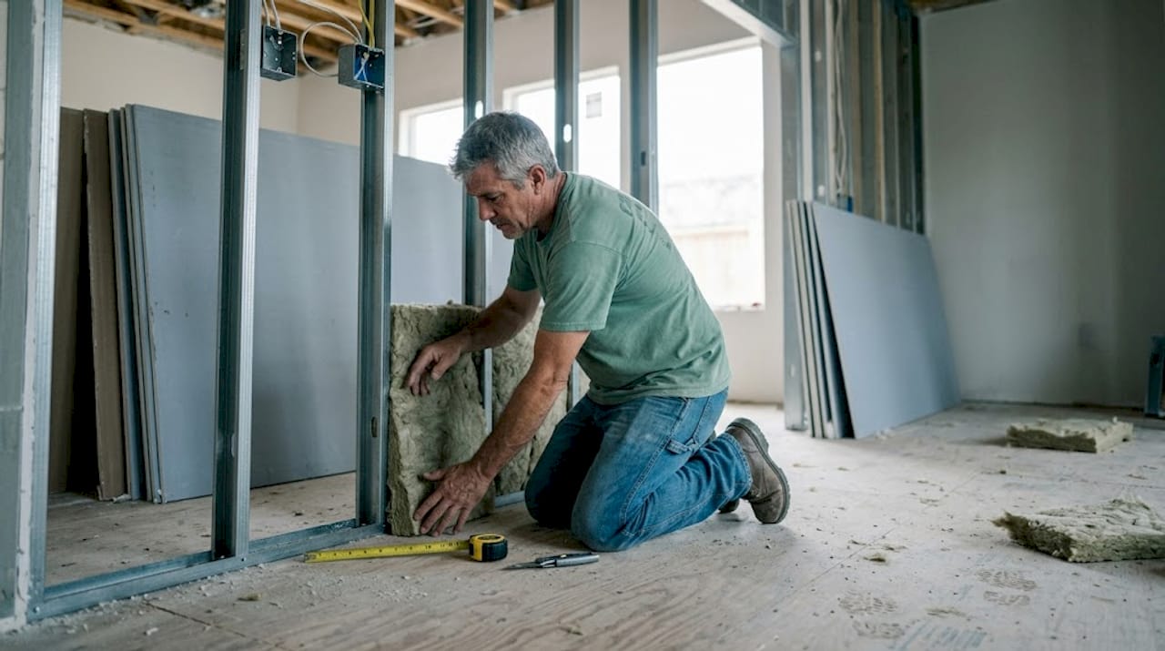 Contractor installing fireproof insulation in Houston home